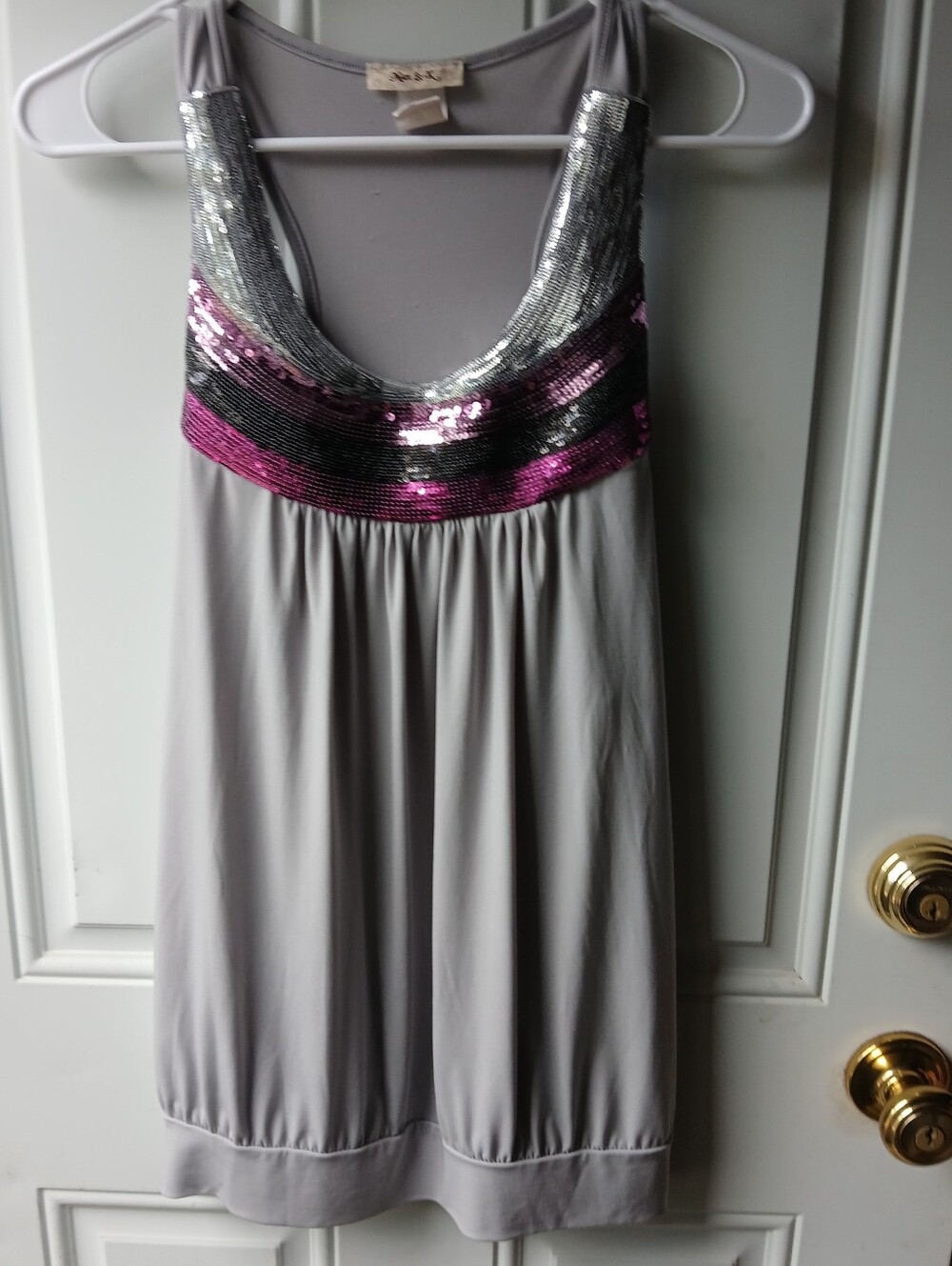 Max and K Sequin-Trim Grey Women's Medium Tank Top
